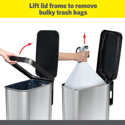Glad Slim Trash Can with Clorox Odor Protection - Narrow Kitchen Garbage Bin with Soft Close Lid, Step On Foot Pedal and Waste Bag Roll Holder, All Stainless, 12 Gallon/45 Liter