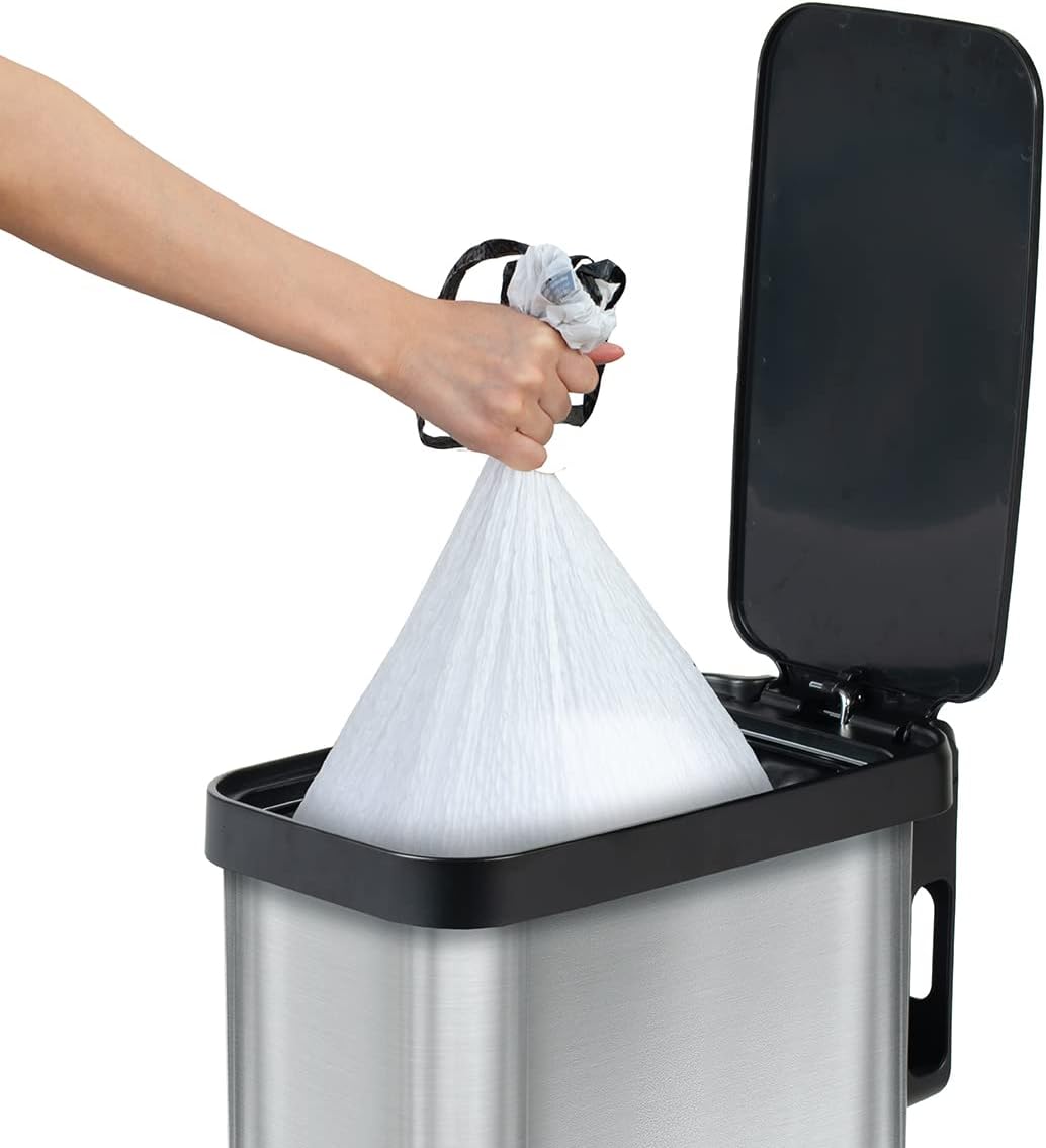 Glad Slim Trash Can with Clorox Odor Protection - Narrow Kitchen Garbage Bin with Soft Close Lid, Step On Foot Pedal and Waste Bag Roll Holder, All Stainless, 12 Gallon/45 Liter