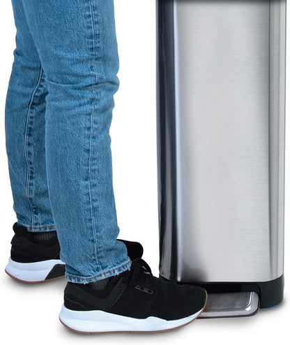 Glad Slim Trash Can with Clorox Odor Protection - Narrow Kitchen Garbage Bin with Soft Close Lid, Step On Foot Pedal and Waste Bag Roll Holder, All Stainless, 12 Gallon/45 Liter