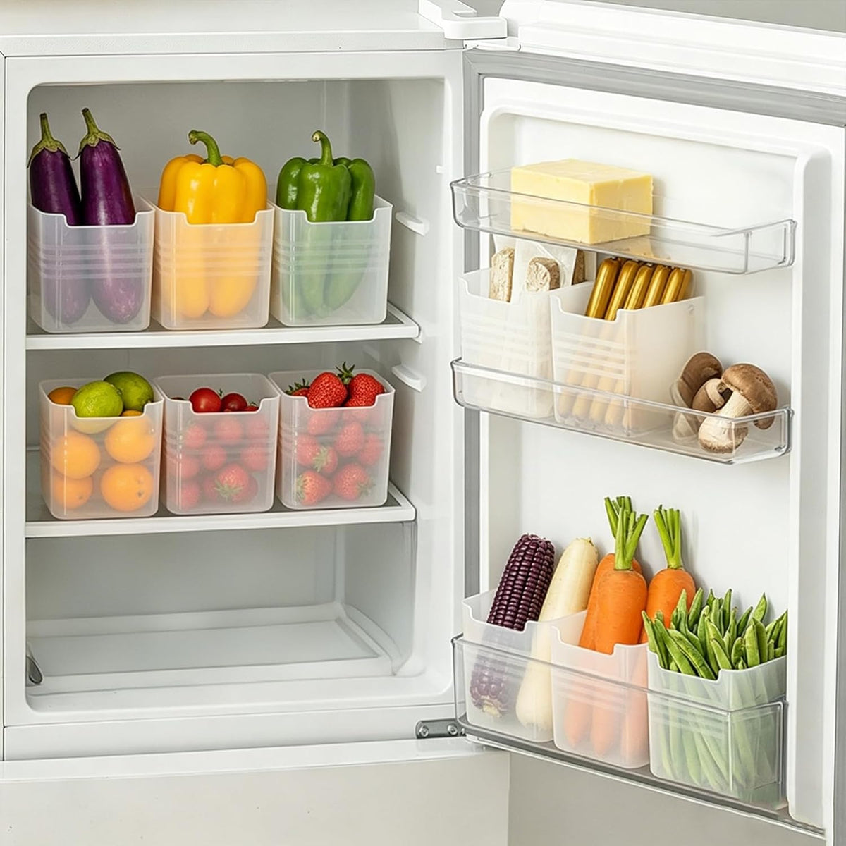 8Pcs Refrigerator Door Organizer Box,Fridge Side Door Storage Containers,Kitchen Organizer for Food, Spices, Condiments,Fruits,Garlic,Ginger,Herbs,Utensils,Small Tools,Pantry & Cabinet Organization