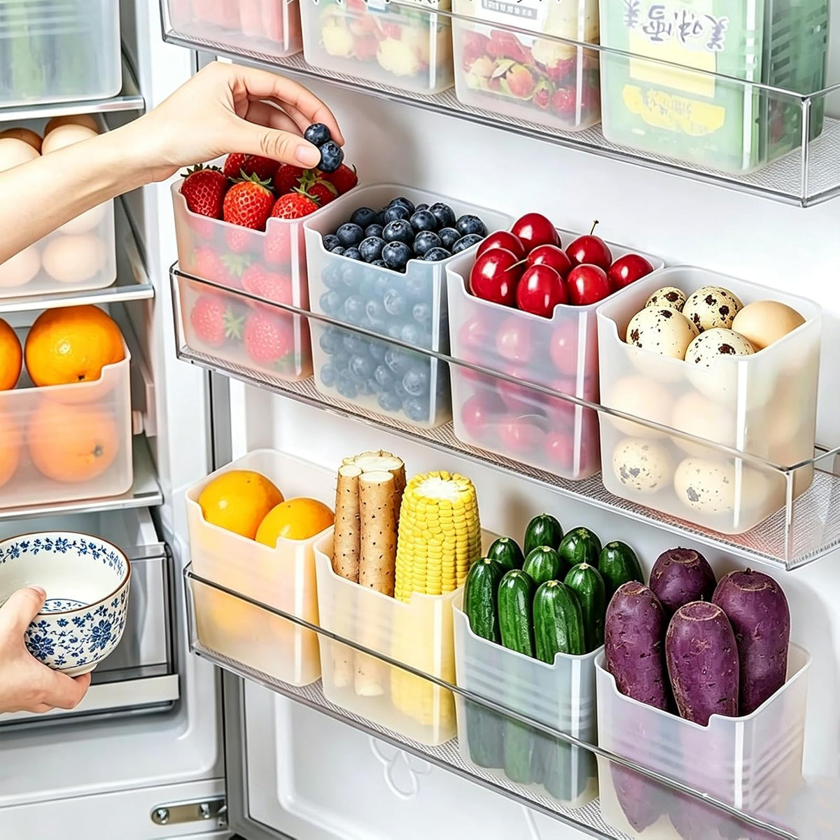 8Pcs Refrigerator Door Organizer Box,Fridge Side Door Storage Containers,Kitchen Organizer for Food, Spices, Condiments,Fruits,Garlic,Ginger,Herbs,Utensils,Small Tools,Pantry & Cabinet Organization