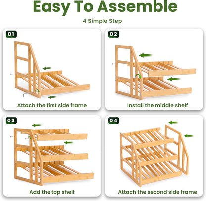 Bamboo Can Organizer for Pantry - 3 Tier Rack with Adjustable Dividers, Gravity Feed Canned Goods Organizer, 36 Cans Soda Storage