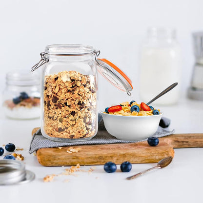 1.1 Gallon Wide Mouth Airtight Glass Storage Containers with Lids | 100% Airtight Lid, Flour Storage, Kombucha, Bulk Pantry Organization, Measurement Marks, Pickling, Fermenting, Snacks