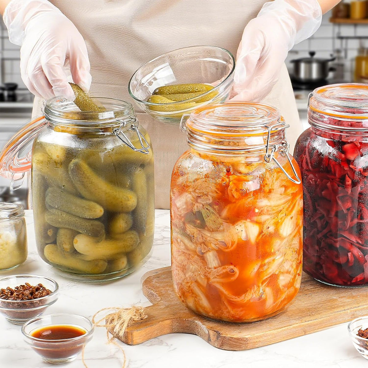 1.1 Gallon Wide Mouth Airtight Glass Storage Containers with Lids | 100% Airtight Lid, Flour Storage, Kombucha, Bulk Pantry Organization, Measurement Marks, Pickling, Fermenting, Snacks