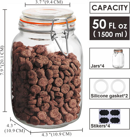 1.1 Gallon Wide Mouth Airtight Glass Storage Containers with Lids | 100% Airtight Lid, Flour Storage, Kombucha, Bulk Pantry Organization, Measurement Marks, Pickling, Fermenting, Snacks