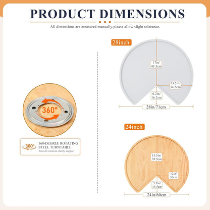3 Pcs 24 Inch Banded Pine Wood Full Kidney Shaped Lazy Susan for Corner Base Cabinets with Steel Swivel Bearing for Kitchen Turntables Pantry Spice Can Storage, Not Include Metal Rod