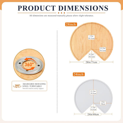 3 Pcs 24 Inch Banded Pine Wood Full Kidney Shaped Lazy Susan for Corner Base Cabinets with Steel Swivel Bearing for Kitchen Turntables Pantry Spice Can Storage, Not Include Metal Rod