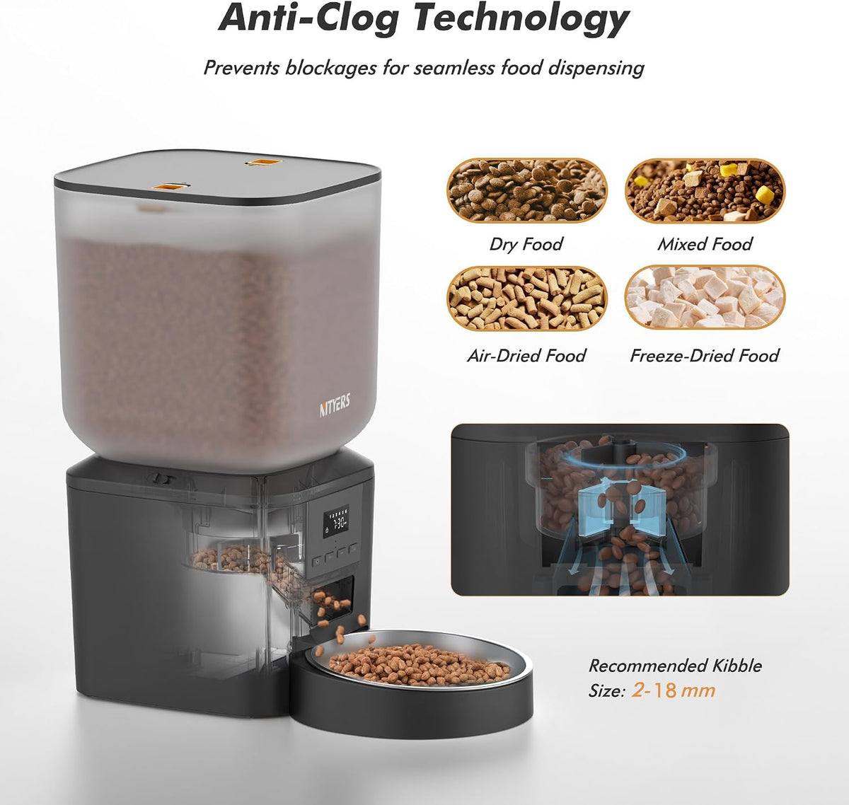 Automatic Dog Feeder - 8L/34 Cups Large Capacity Automatic Cat Food Dispenser with LCD Screen, Large Food Tray, Battery Operated, Timed Cat Feeder, Up to 50 Portions 6 Meals Per Day, Keeps Fresh