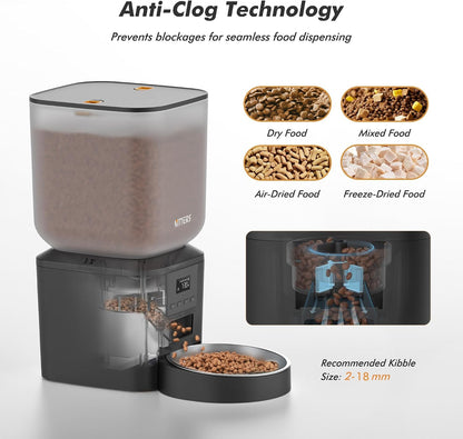 Automatic Dog Feeder - 8L/34 Cups Large Capacity Automatic Cat Food Dispenser with LCD Screen, Large Food Tray, Battery Operated, Timed Cat Feeder, Up to 50 Portions 6 Meals Per Day, Keeps Fresh