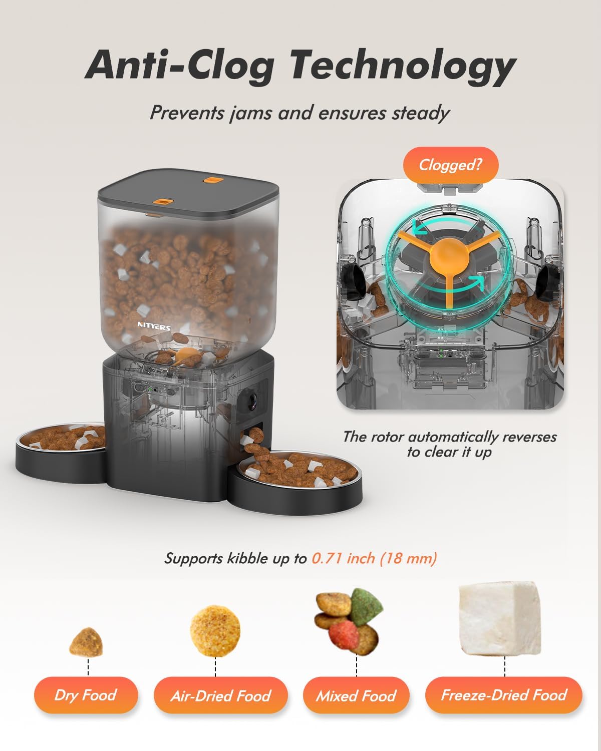 Automatic Dog Feeder - 8L/34 Cups Large Capacity Automatic Cat Food Dispenser with LCD Screen, Large Food Tray, Battery Operated, Timed Cat Feeder, Up to 50 Portions 6 Meals Per Day, Keeps Fresh