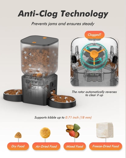 Automatic Dog Feeder - 8L/34 Cups Large Capacity Automatic Cat Food Dispenser with LCD Screen, Large Food Tray, Battery Operated, Timed Cat Feeder, Up to 50 Portions 6 Meals Per Day, Keeps Fresh