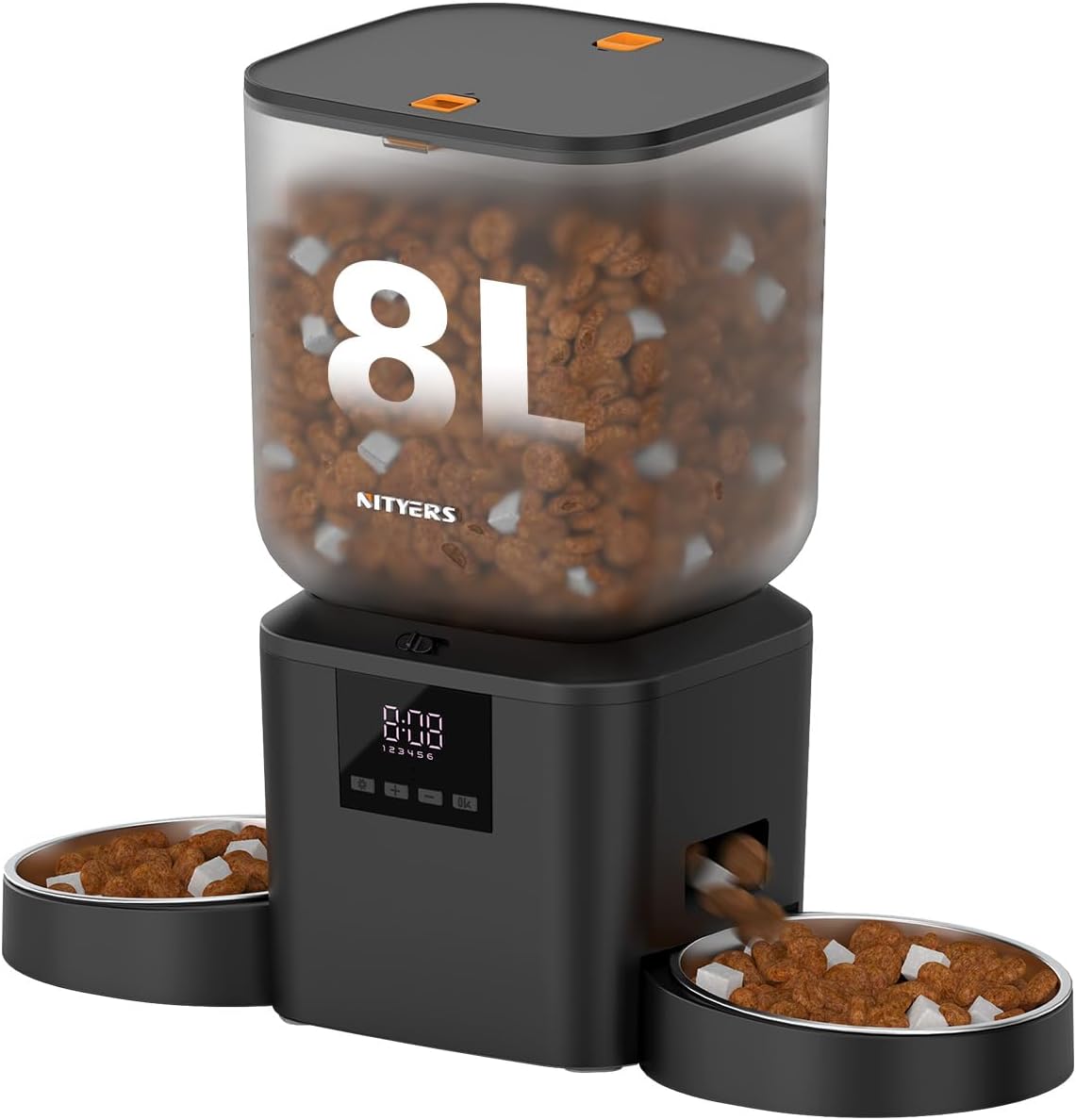 Automatic Dog Feeder - 8L/34 Cups Large Capacity Automatic Cat Food Dispenser with LCD Screen, Large Food Tray, Battery Operated, Timed Cat Feeder, Up to 50 Portions 6 Meals Per Day, Keeps Fresh