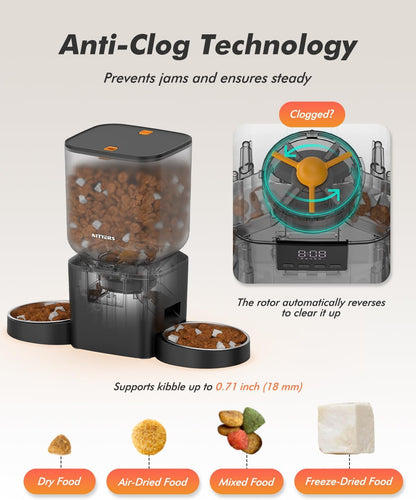 Automatic Dog Feeder - 8L/34 Cups Large Capacity Automatic Cat Food Dispenser with LCD Screen, Large Food Tray, Battery Operated, Timed Cat Feeder, Up to 50 Portions 6 Meals Per Day, Keeps Fresh