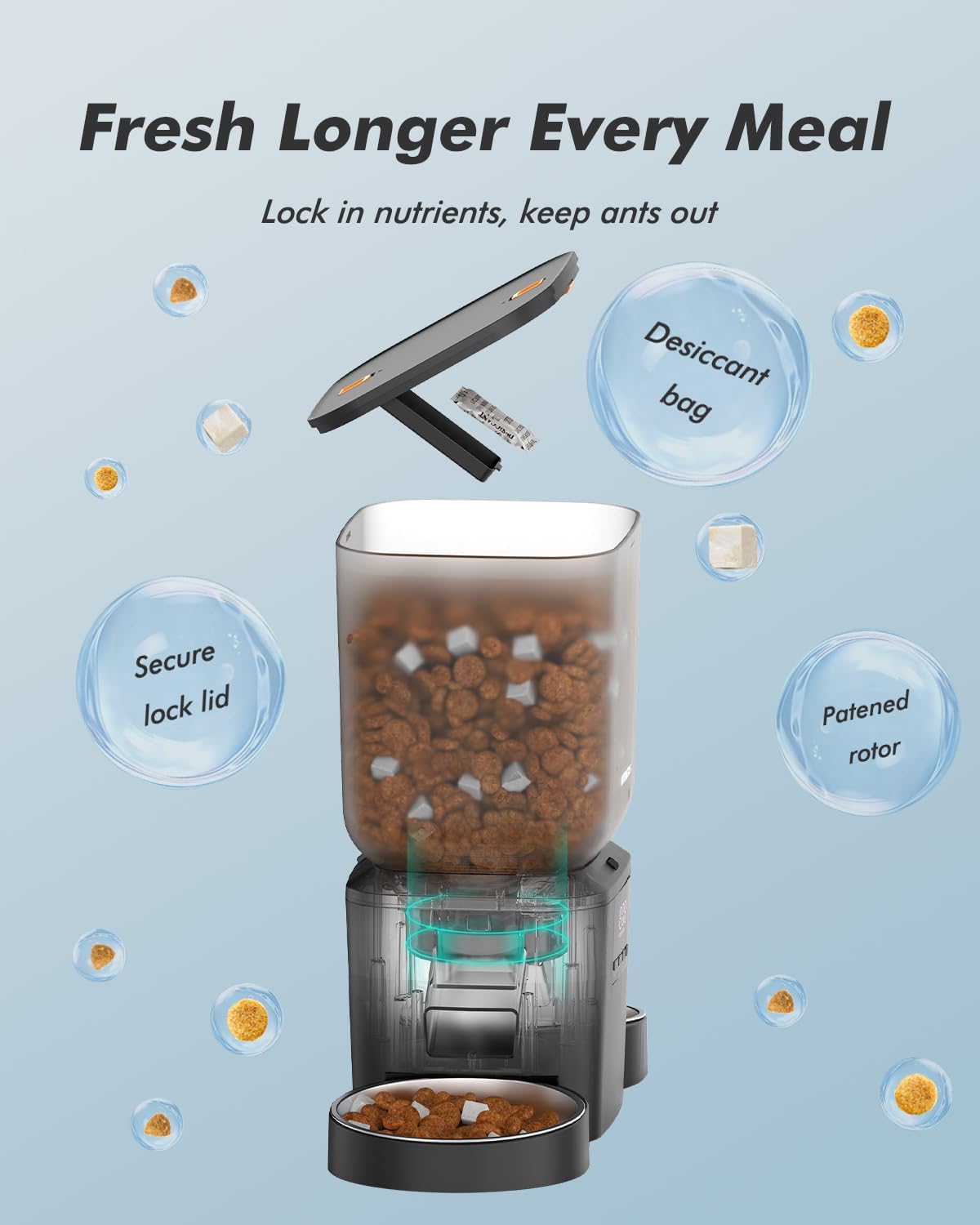 Automatic Dog Feeder - 8L/34 Cups Large Capacity Automatic Cat Food Dispenser with LCD Screen, Large Food Tray, Battery Operated, Timed Cat Feeder, Up to 50 Portions 6 Meals Per Day, Keeps Fresh