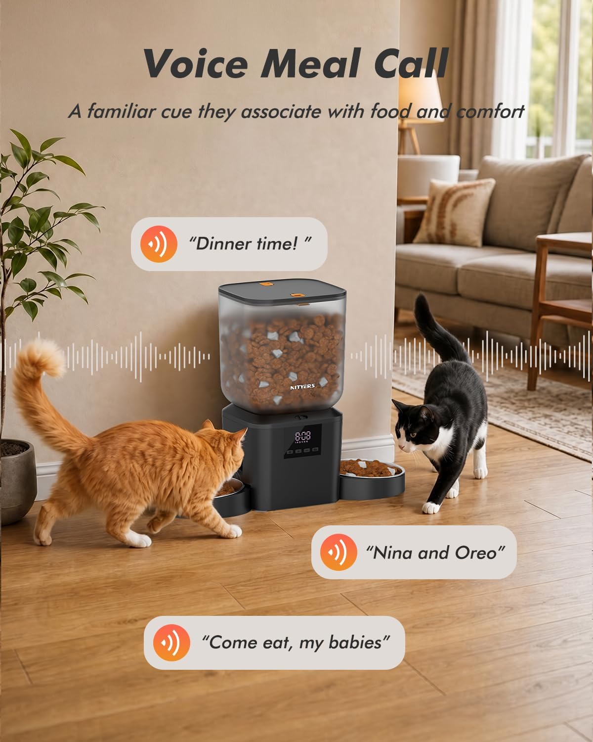 Automatic Dog Feeder - 8L/34 Cups Large Capacity Automatic Cat Food Dispenser with LCD Screen, Large Food Tray, Battery Operated, Timed Cat Feeder, Up to 50 Portions 6 Meals Per Day, Keeps Fresh