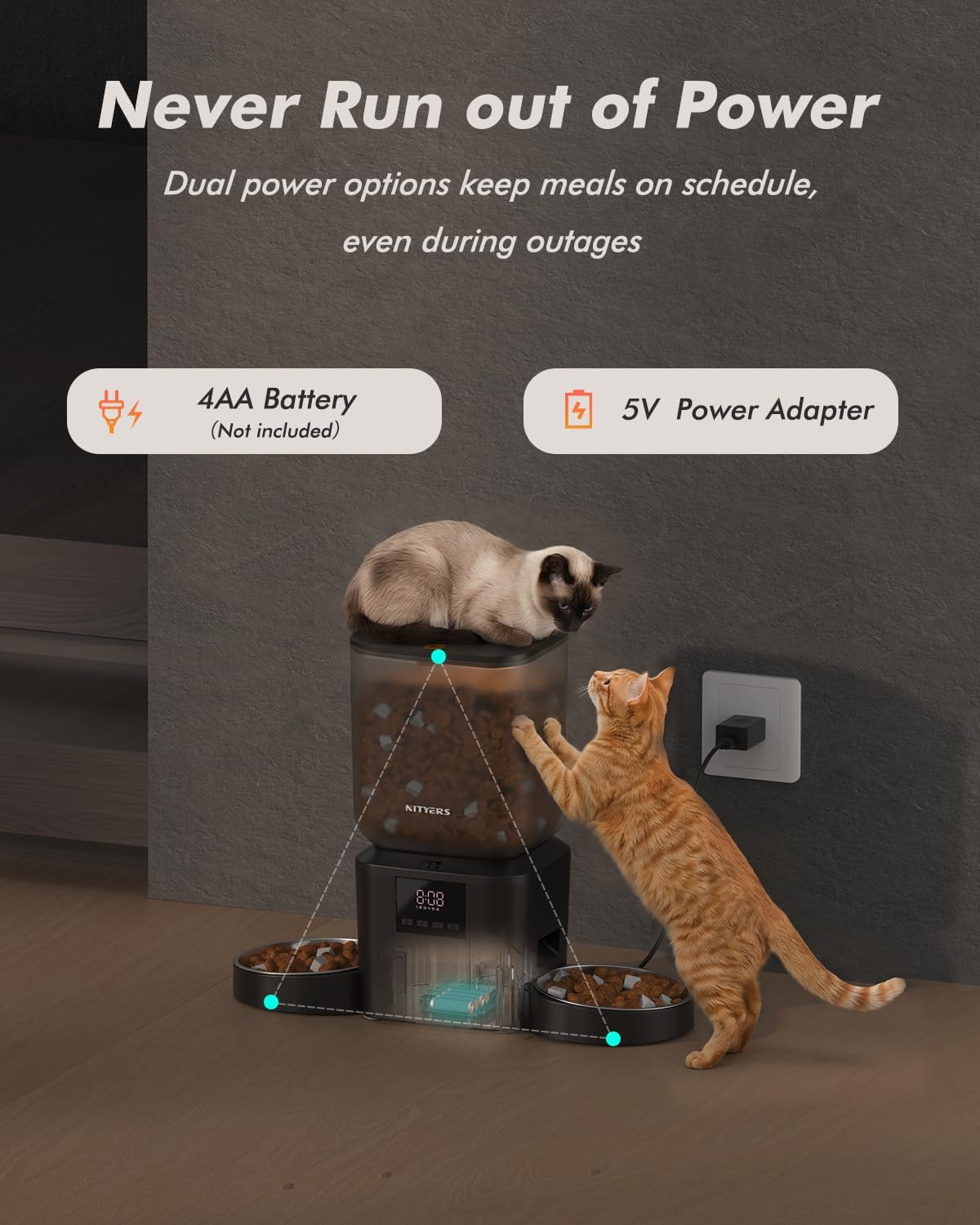 Automatic Dog Feeder - 8L/34 Cups Large Capacity Automatic Cat Food Dispenser with LCD Screen, Large Food Tray, Battery Operated, Timed Cat Feeder, Up to 50 Portions 6 Meals Per Day, Keeps Fresh