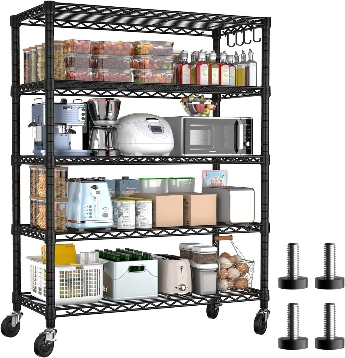 74" H Wire Shelving 1250lbs 5 Tier Storage Shelves with Wheels