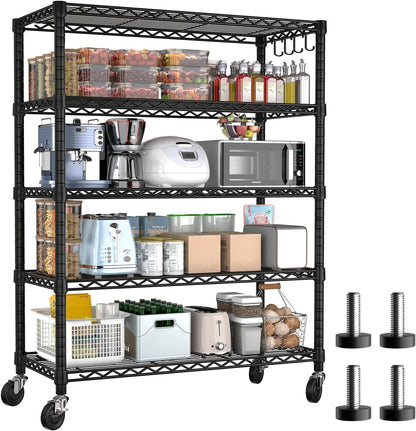74" H Wire Shelving 1250lbs 5 Tier Storage Shelves with Wheels