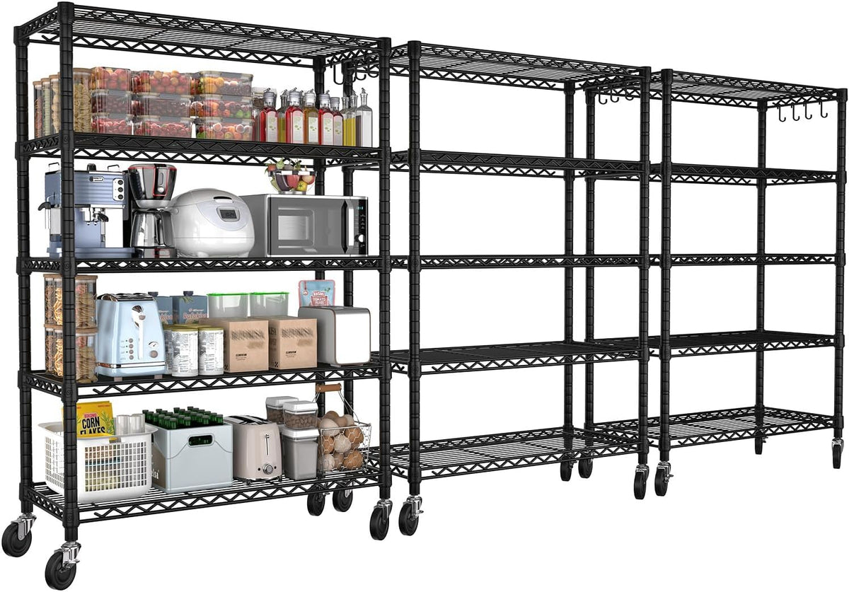 74" H Wire Shelving 1250lbs 5 Tier Storage Shelves with Wheels