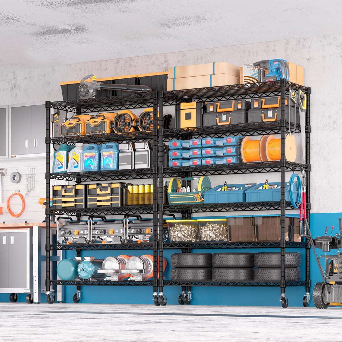 74" H Wire Shelving 1250lbs 5 Tier Storage Shelves with Wheels