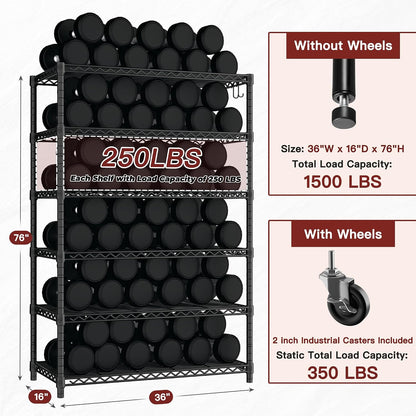 74" H Wire Shelving 1250lbs 5 Tier Storage Shelves with Wheels