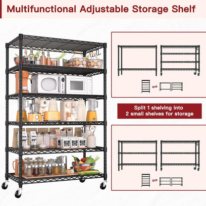 74" H Wire Shelving 1250lbs 5 Tier Storage Shelves with Wheels