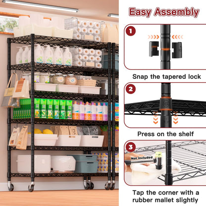 74" H Wire Shelving 1250lbs 5 Tier Storage Shelves with Wheels