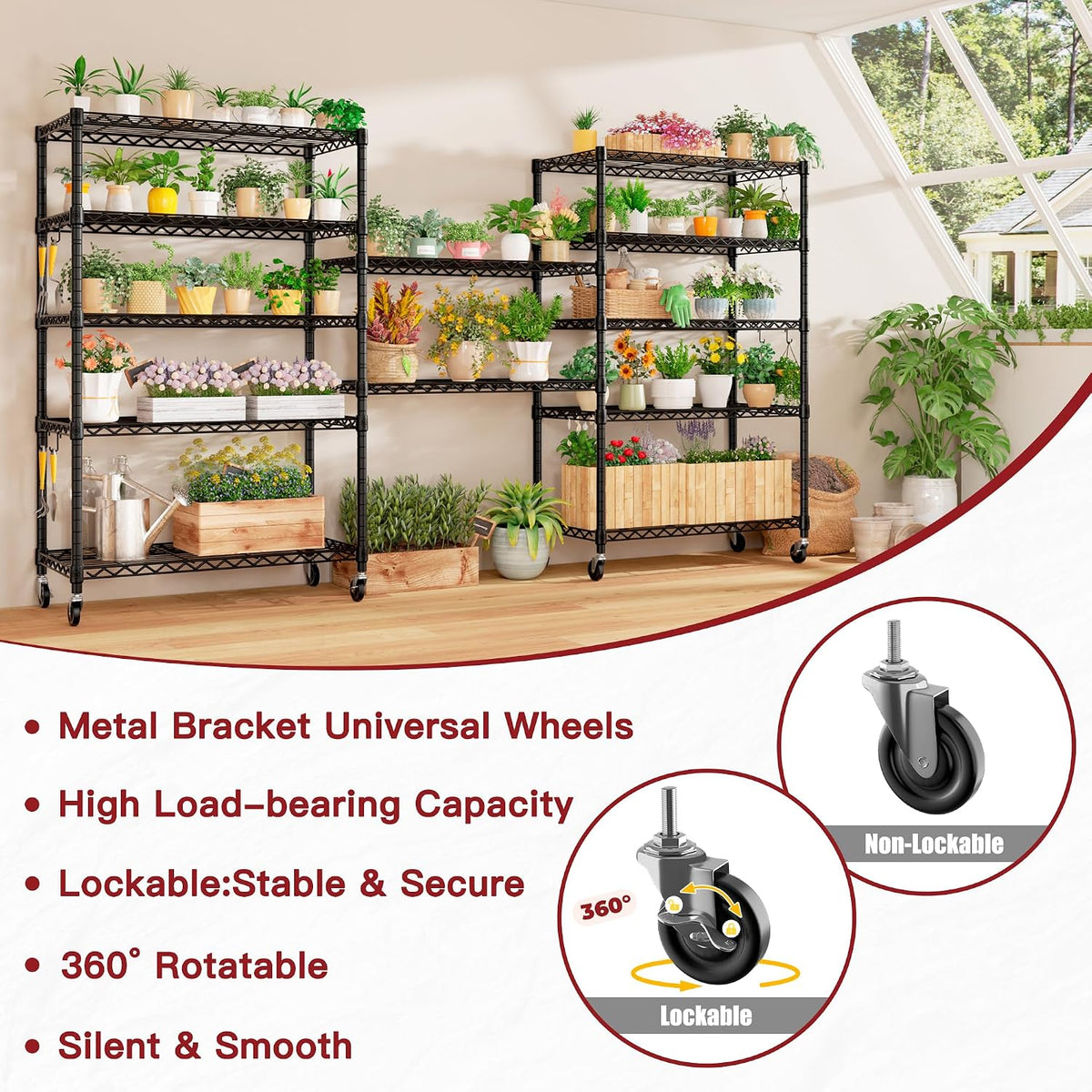 74" H Wire Shelving 1250lbs 5 Tier Storage Shelves with Wheels
