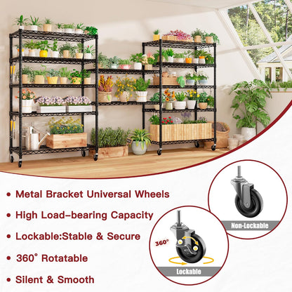 74" H Wire Shelving 1250lbs 5 Tier Storage Shelves with Wheels