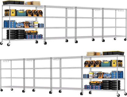 74" H Wire Shelving 1250lbs 5 Tier Storage Shelves with Wheels