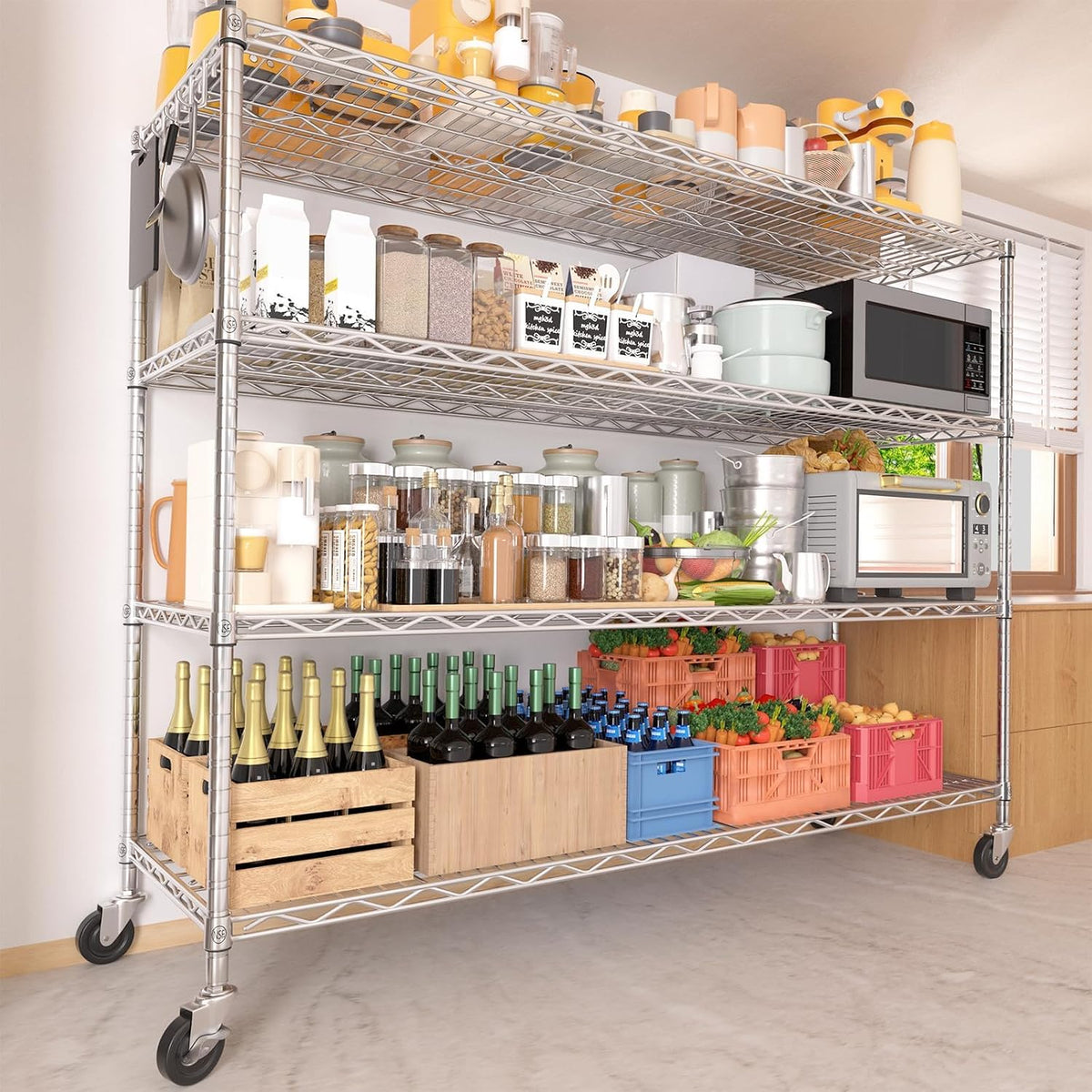 74" H Wire Shelving 1250lbs 5 Tier Storage Shelves with Wheels