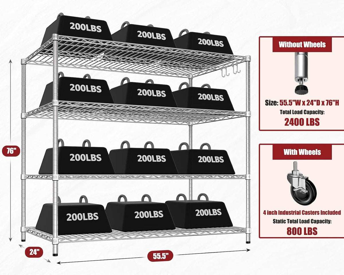 74" H Wire Shelving 1250lbs 5 Tier Storage Shelves with Wheels
