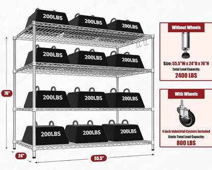 74" H Wire Shelving 1250lbs 5 Tier Storage Shelves with Wheels