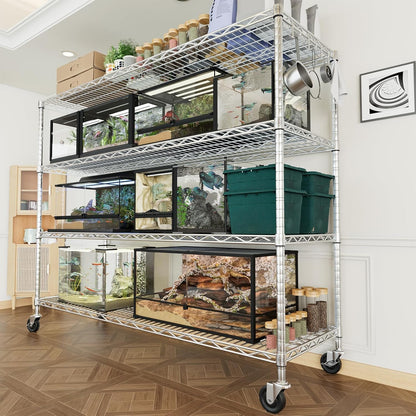 74" H Wire Shelving 1250lbs 5 Tier Storage Shelves with Wheels