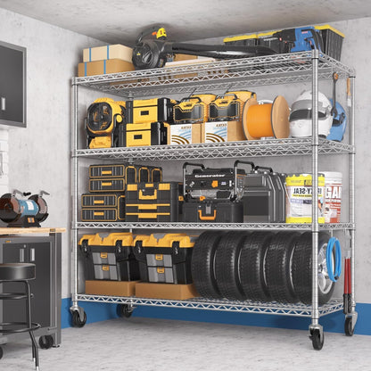 74" H Wire Shelving 1250lbs 5 Tier Storage Shelves with Wheels