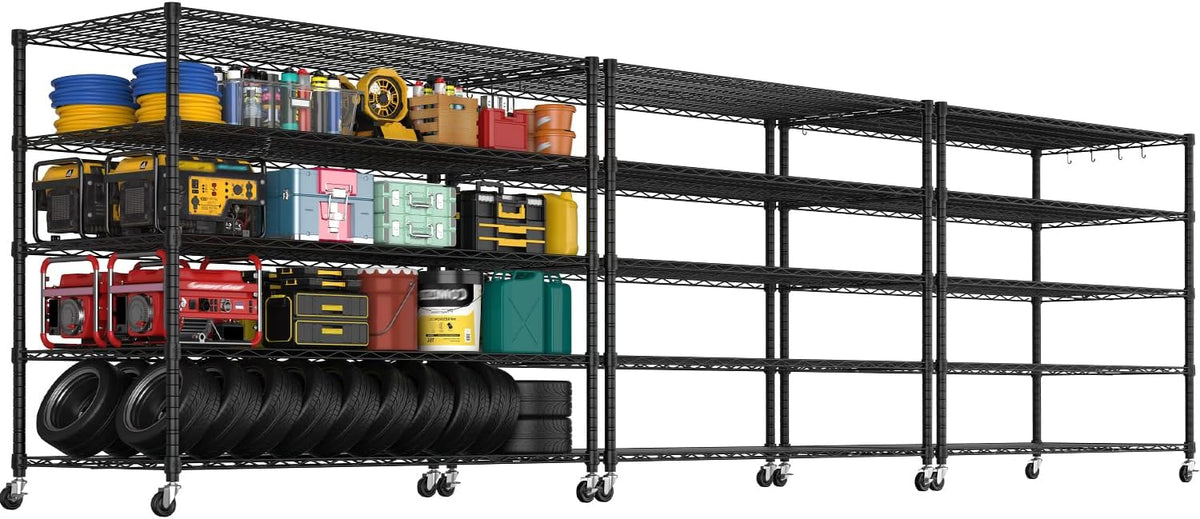 74" H Wire Shelving 1250lbs 5 Tier Storage Shelves with Wheels