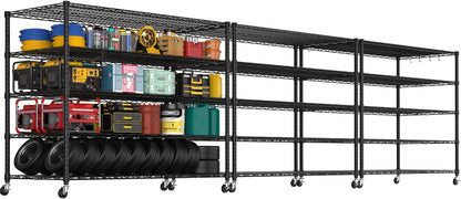 74" H Wire Shelving 1250lbs 5 Tier Storage Shelves with Wheels