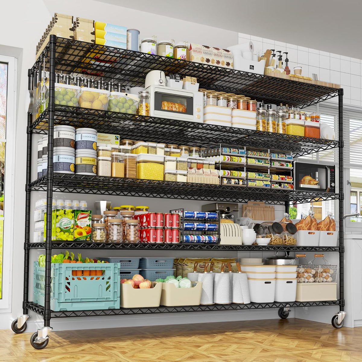 74" H Wire Shelving 1250lbs 5 Tier Storage Shelves with Wheels