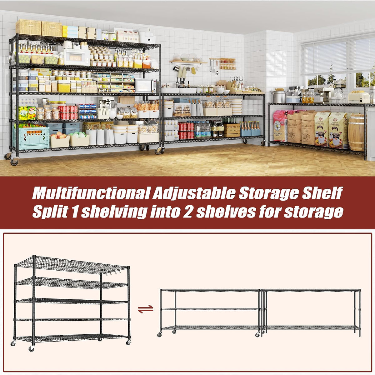 74" H Wire Shelving 1250lbs 5 Tier Storage Shelves with Wheels