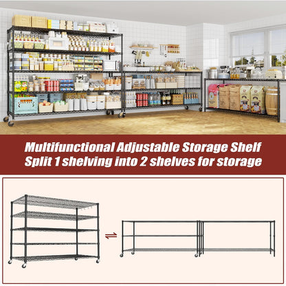 74" H Wire Shelving 1250lbs 5 Tier Storage Shelves with Wheels