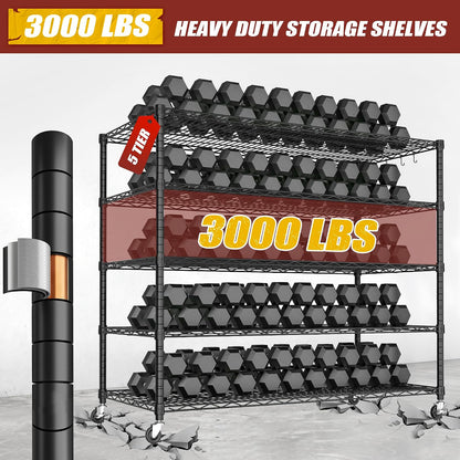74" H Wire Shelving 1250lbs 5 Tier Storage Shelves with Wheels