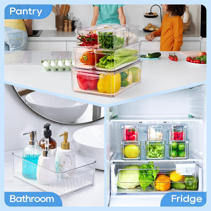 Fridge Organizers, Refrigerator Organizer Bins with Lids, 14 Pack | BPA Free, Stackable Fruit Storage Containers, Great for Fridge, Vegetables, Food and Drinks