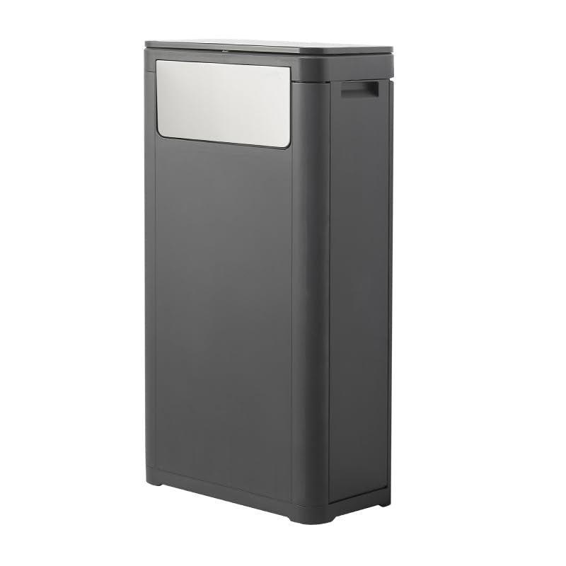 Bathroom Tall Skinny Trash Can with Lid,6 Gallon,Black