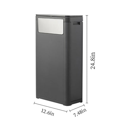 Bathroom Tall Skinny Trash Can with Lid,6 Gallon,Black