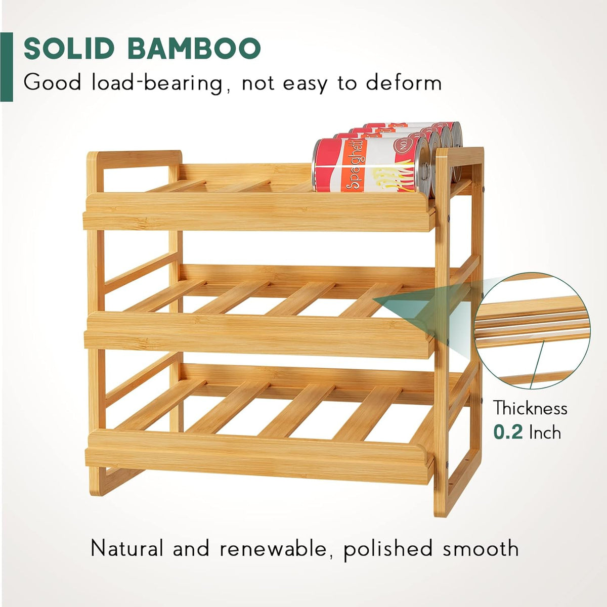 Rolling Bamboo Can Organizer Rack, Stackable Can Storage | Double-Layer Can Storage for Pantry, Canned Goods Holder Dispenser For Countertop Kitchen Cabinet or Pantry Shelf