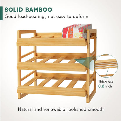 Rolling Bamboo Can Organizer Rack, Stackable Can Storage | Double-Layer Can Storage for Pantry, Canned Goods Holder Dispenser For Countertop Kitchen Cabinet or Pantry Shelf
