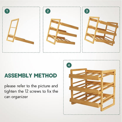 Rolling Bamboo Can Organizer Rack, Stackable Can Storage | Double-Layer Can Storage for Pantry, Canned Goods Holder Dispenser For Countertop Kitchen Cabinet or Pantry Shelf