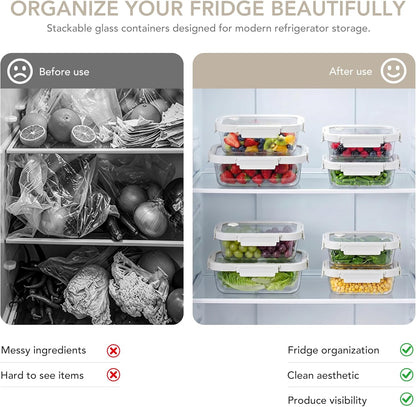 Glass Produce Storage Containers for Fridge, 2-Pack – Airtight Fruit & Vegetable Containers with Removable Colanders, Flexible Silicone Lids,LeakProof, BPA-Free Borosilicate Glass
