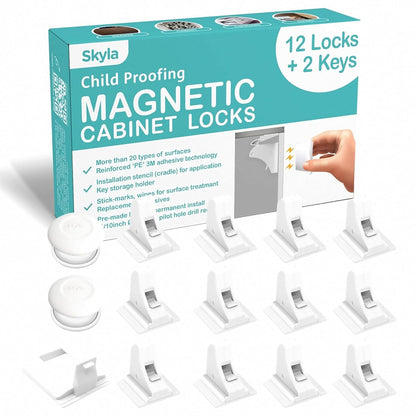 Child Safety Magnetic Cabinet Locks, White