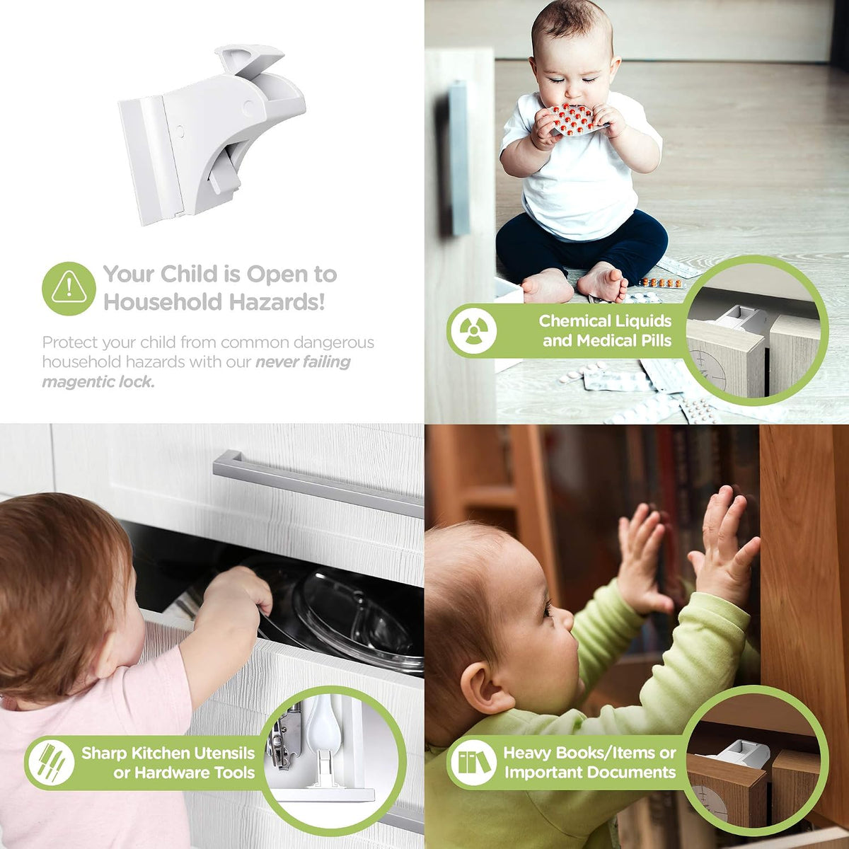 Child Safety Magnetic Cabinet Locks, White